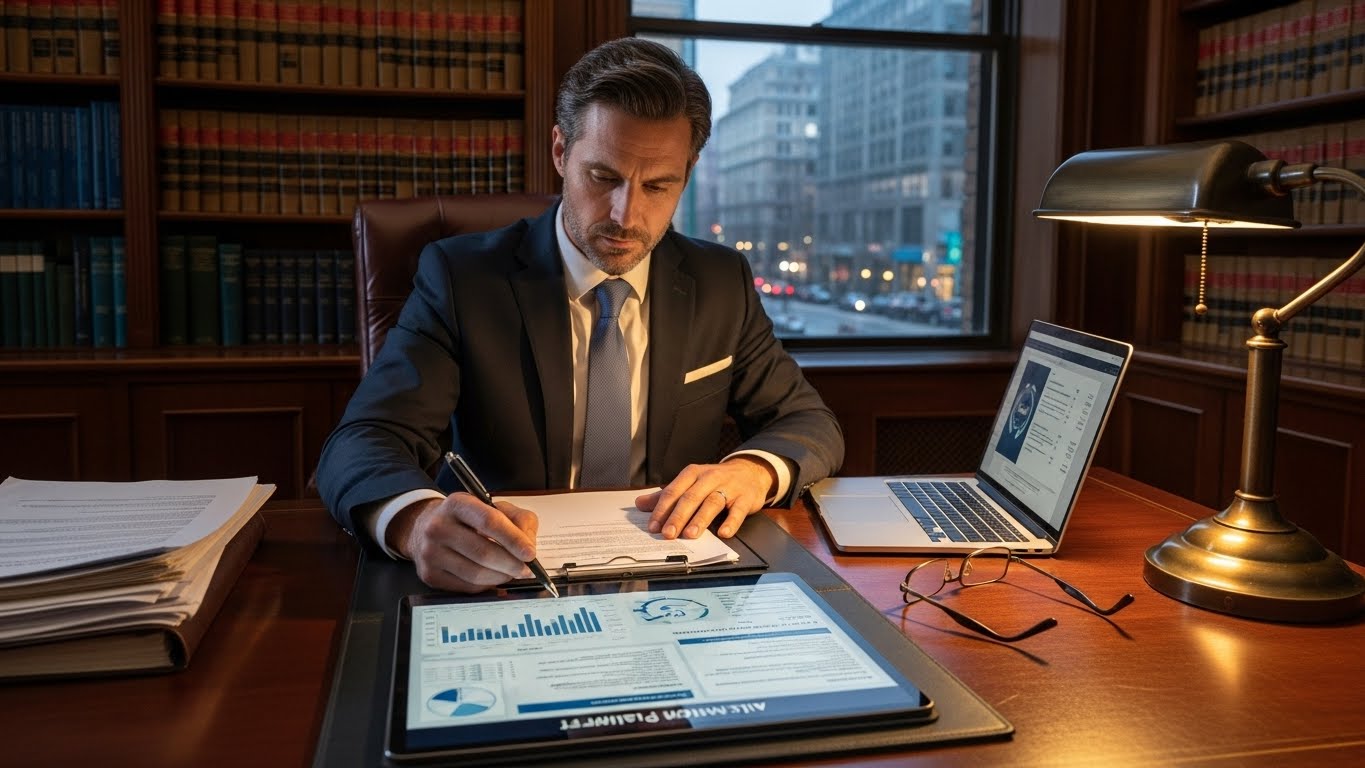 Lawyer Reviewing AI Claim Report