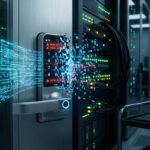 AI system causing cybersecurity breach with digital lock breaking apart